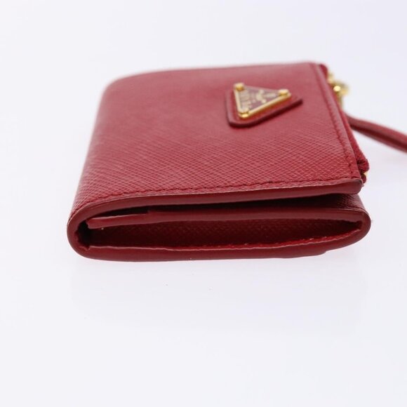 PRADA Card Case Safiano leather Red Gold Auth 140692 - Picture 5 of 16